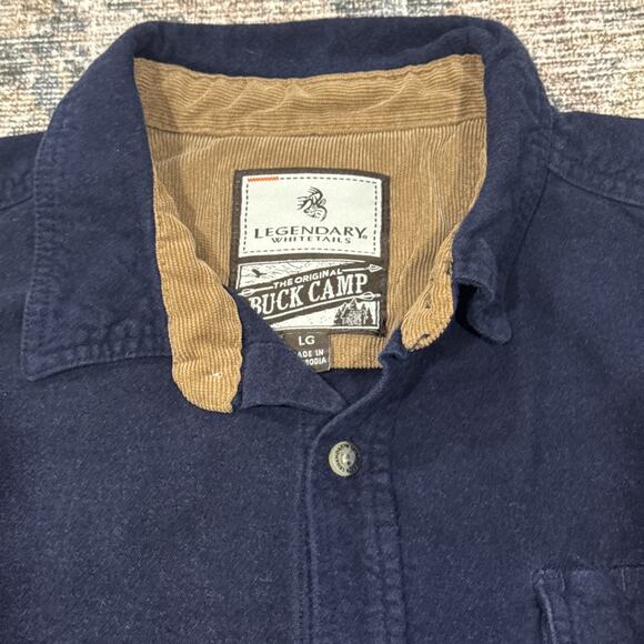 Legendary Whitetails Shirt Mens Large Blue Buck Camp Flannel Button Up Hunt Camp - Picture 2 of 12